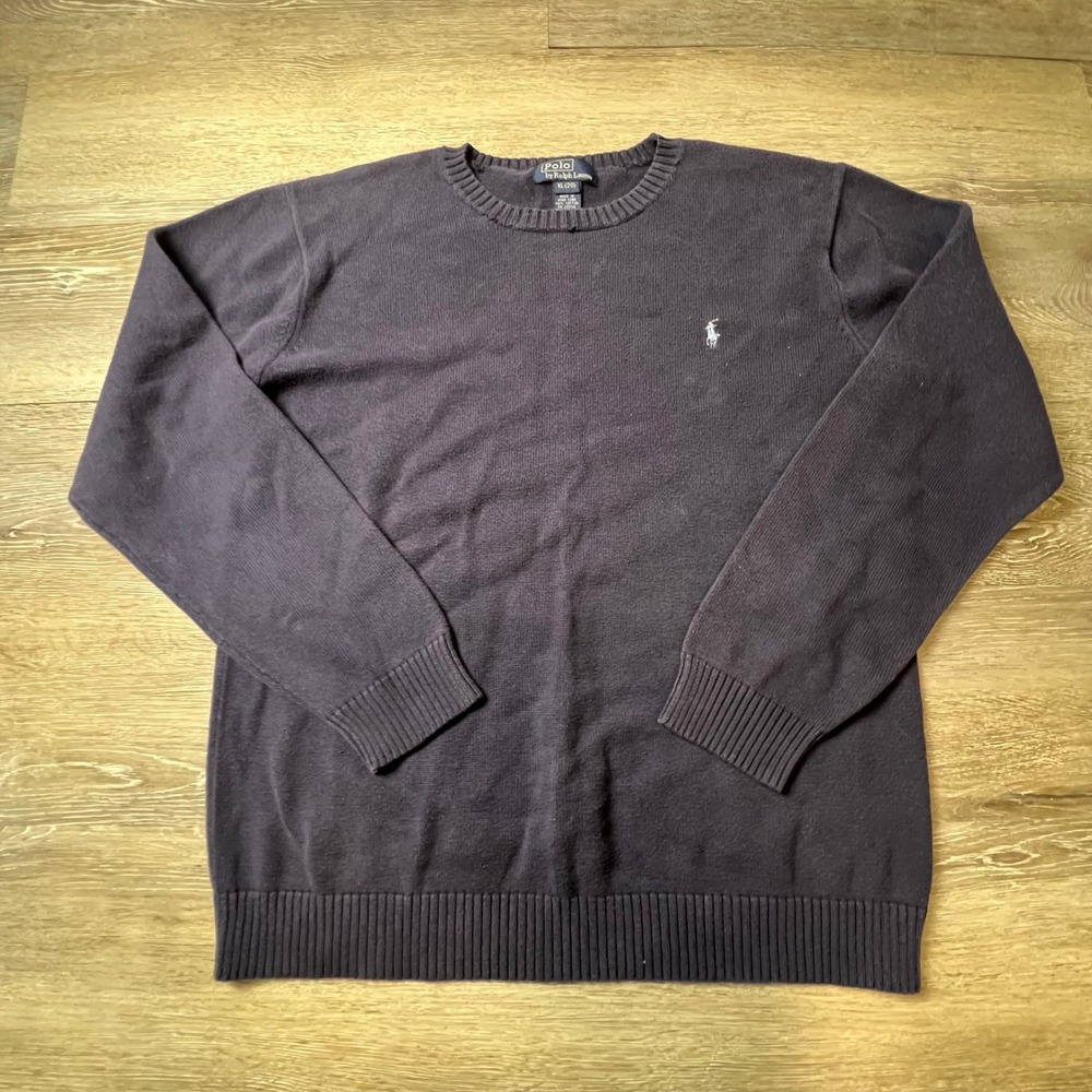 Polo Ralph Lauren Sweater Boys XL 20 Navy Blue Cotton Crewneck Pony Logo